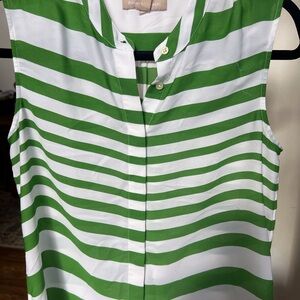 Banana Republic Green and White Buttoned Blouse with Mandarin Collar